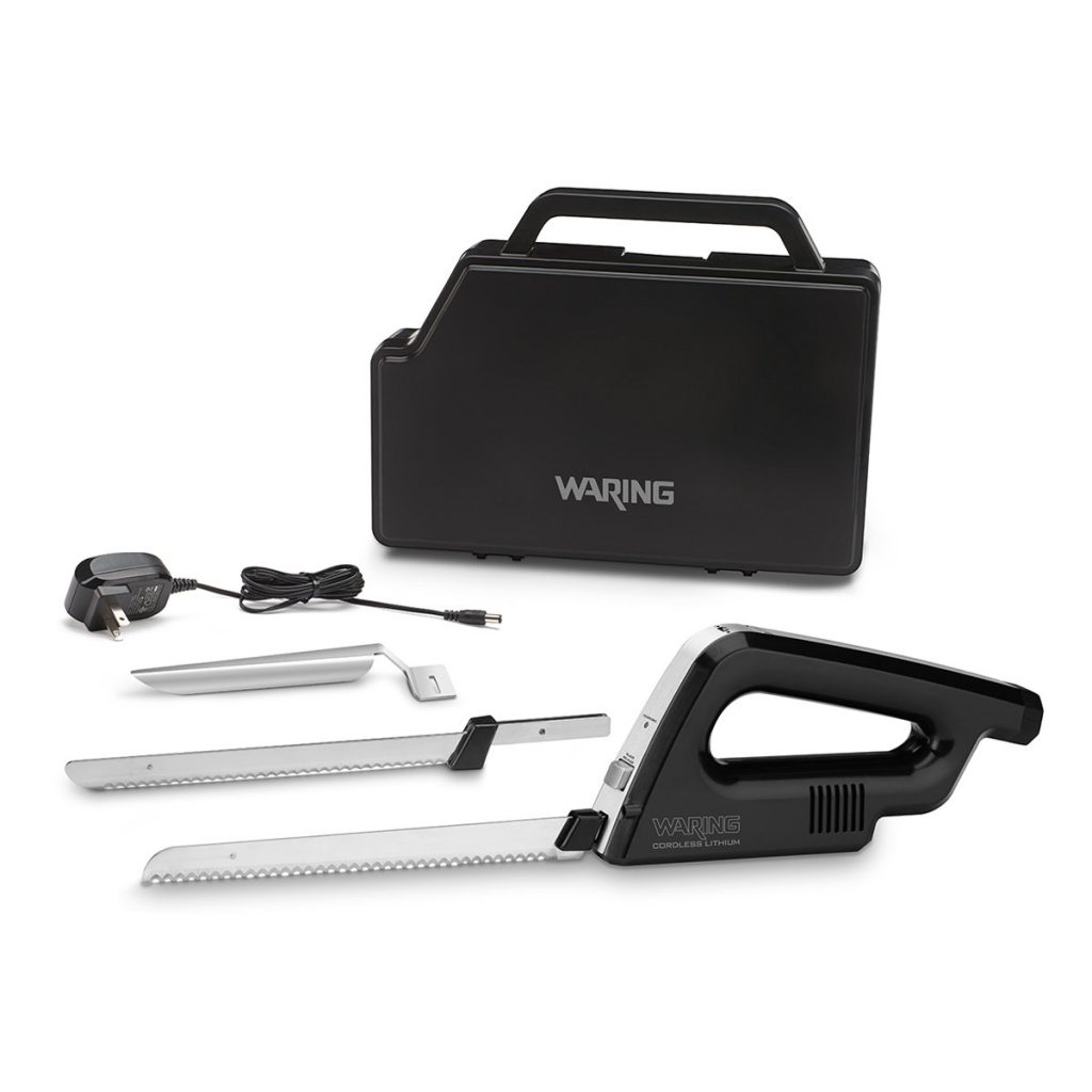 Waring Commercial Cordless Electric Knife Set with Bread and Carving Blades, and Premium Case